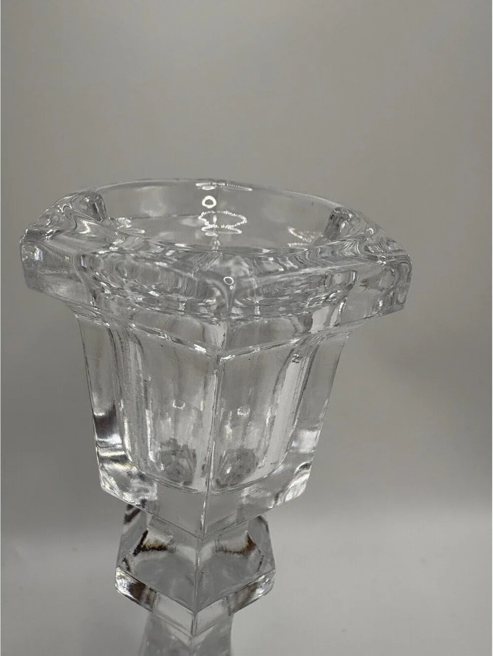 Vintage Mikasa Style 7 Inch Hexagonal Crystal Candle Holders Pair